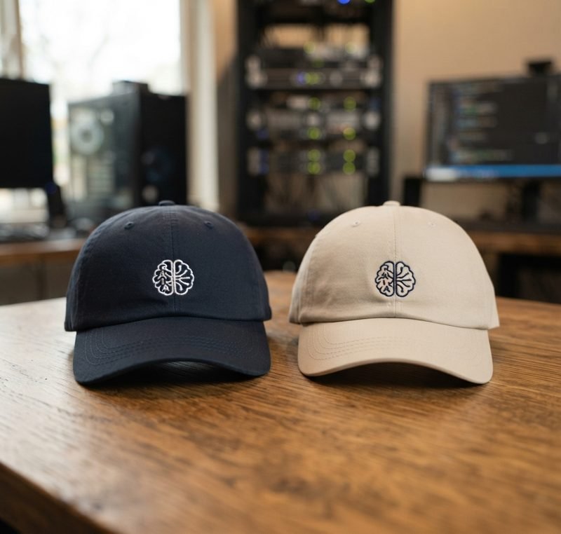 RAIA embroidered dad hats, dark and light editions
